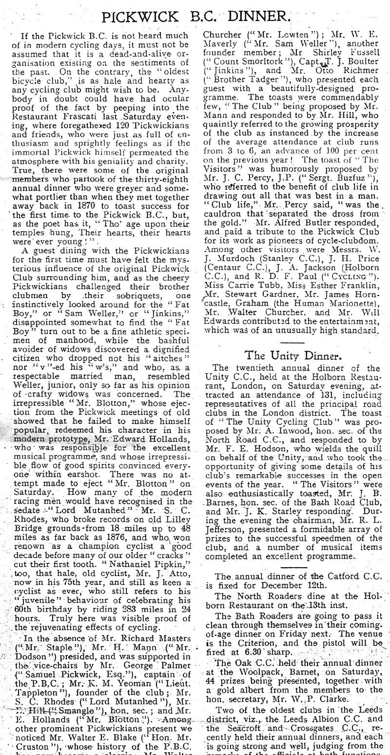 Press report of Annual Dinner 1907